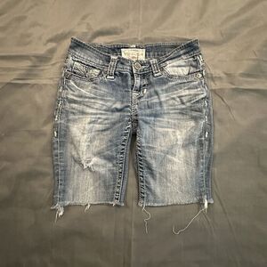 Women’s Distressed Denim Bermuda Shorts - Blue